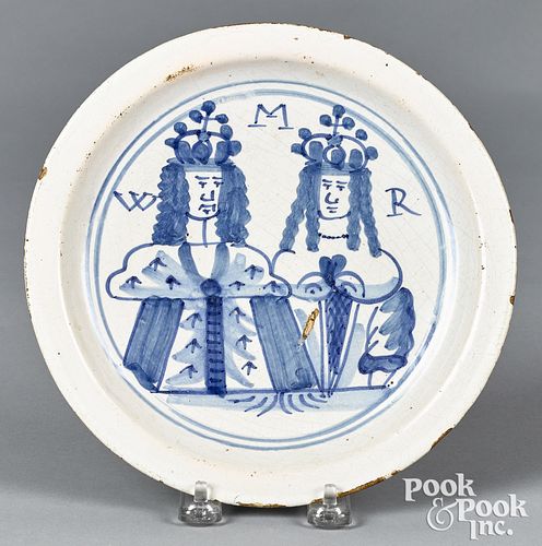 English William and Mary Delft plate, late 17th c.