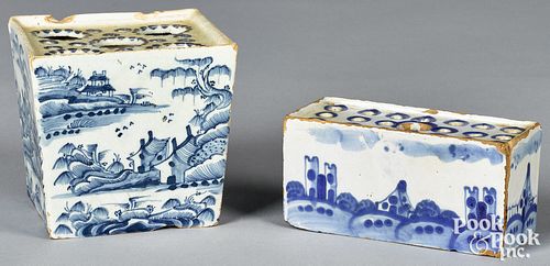 Delft blue and white flower frog and flower brick