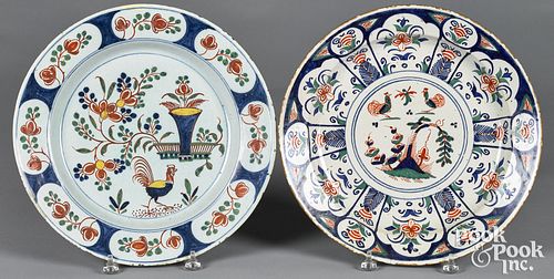 Two Delft polychrome chargers, mid 18th c.