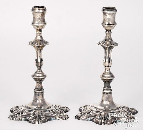 Pair of English silver candlesticks, 1753-1754