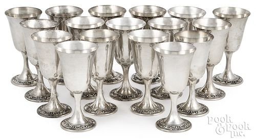 Set of seventeen Gorham sterling silver goblets