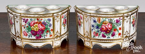 Pair of English porcelain crocus pots, ca. 1810