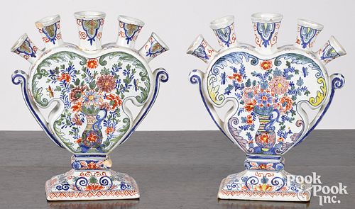 Pair of Delft polychrome quintal vases, 18th c.