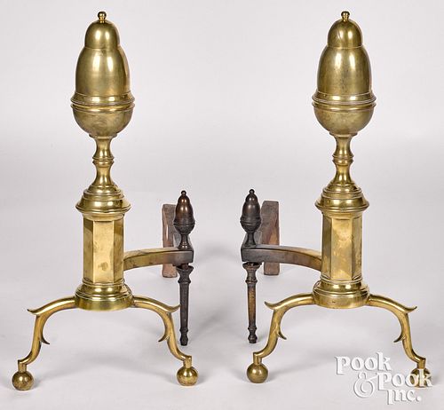 Pair of Federal brass andirons, ca. 1820