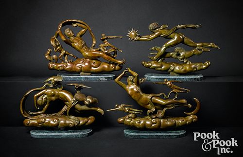 After Paul Howard Manship four bronze sculptures