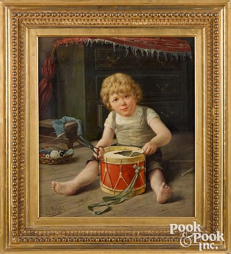 C. Reichel oil on canvas of a boy with drum