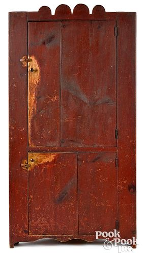 New England painted pine one-piece corner cupboard