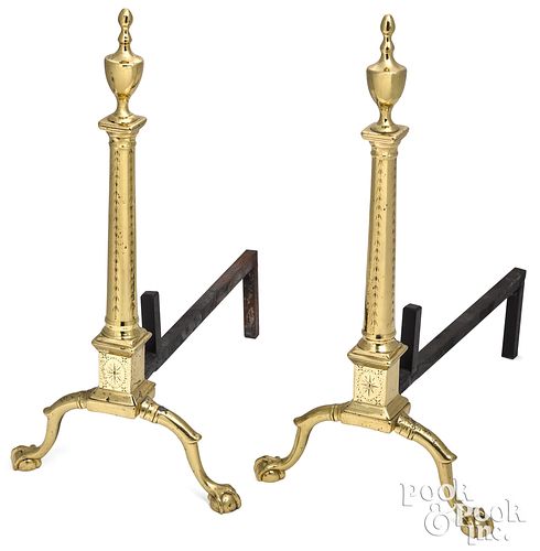 Pair of Federal brass andirons, late 18th c.