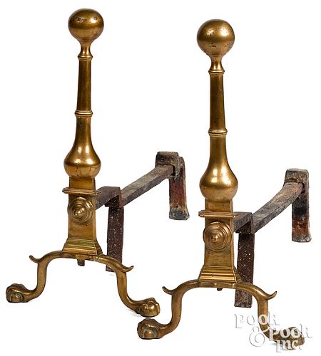 Pair of Chippendale brass andirons, 18th c.