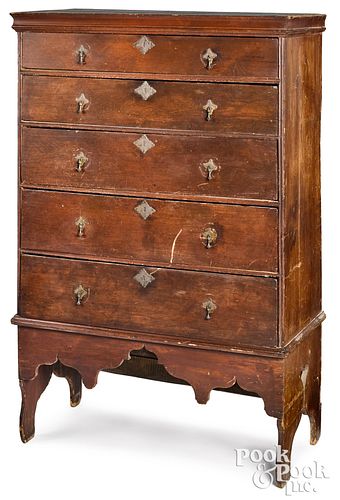 New England Queen Anne stained pine tall chest