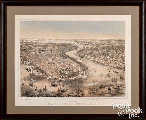 Color lithograph birds-eye view of New York
