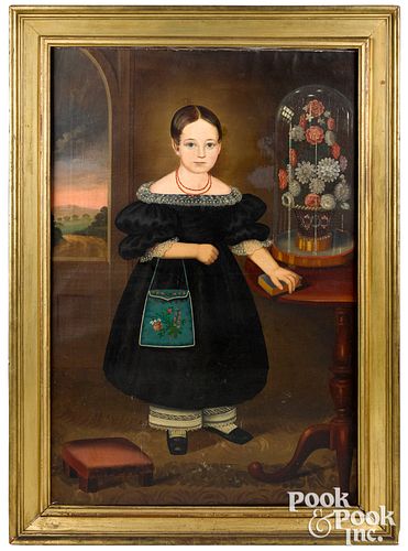 Large American oil on canvas portrait of a girl