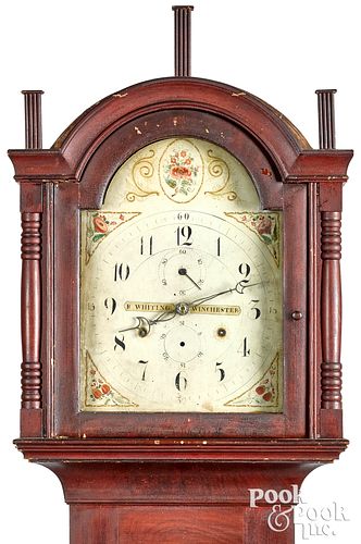 Connecticut painted pine tall case clock, 19th c.