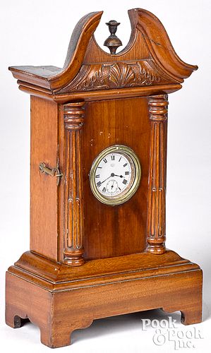 Mahogany clock hutch, together with a pocket watch
