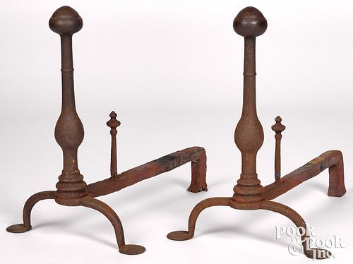 Pair of Queen Anne cast iron andirons