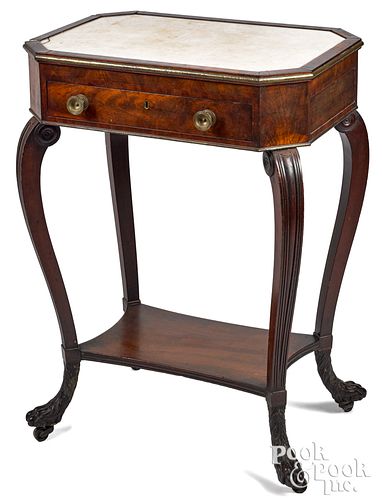 Federal mahogany marble top end table, ca. 1820