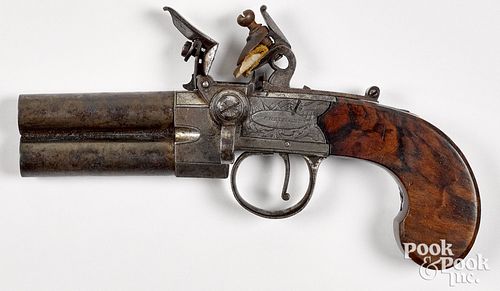 English double barrel flintlock pistol, ca. 1800