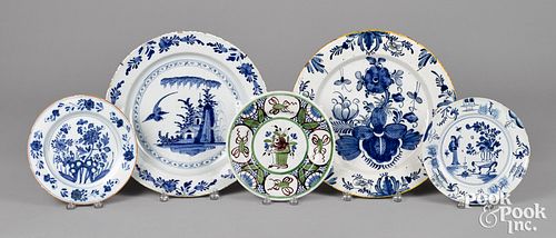 Five pieces of Delft 18th c.