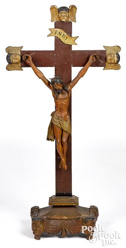 Scandinavian carved and painted crucifix, 19th c.