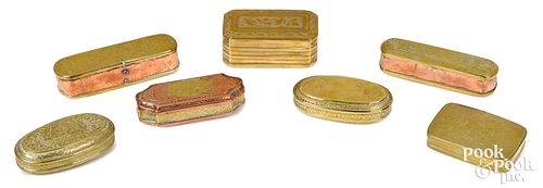 Seven Dutch brass and copper snuff boxes