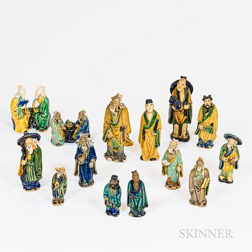 Fourteen Miniature Sancai-glazed Pottery Figures of Immortals
