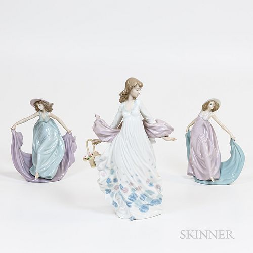 Three Lladro Figures of Girls with Scarves