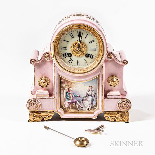 French Paint-decorated Ceramic Mantel Clock