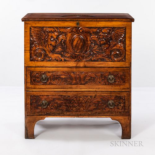 Carved Hardwood Chest over Two Drawers