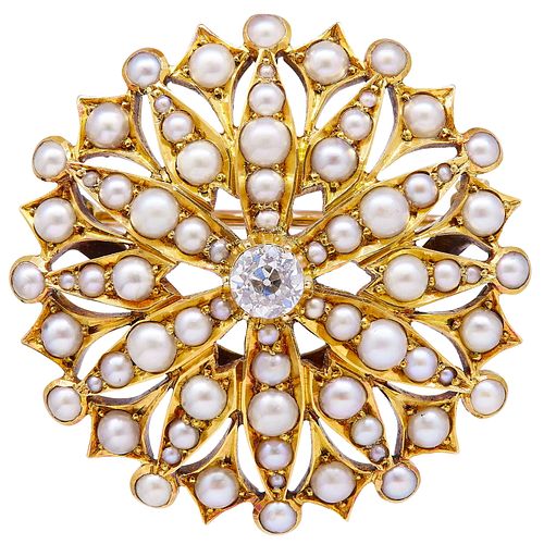 ANTIQUE VICTORIAN PEARL AND DIAMOND PENDANT BROOCH