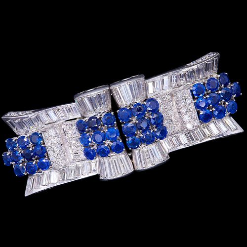 IMPORTANT SAPPHIRE AND DIAMOND DOUBLE CLIP BROOCH