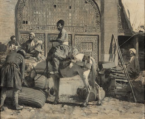 Edwin Lord Weeks (American, 1849-1903) Caravansary at Shiraz, Persia alternatively titled A Persian Caravansary
