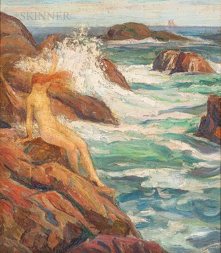 Charles Allan Winter (American, 1869-1942) Nude on Gloucester Rocks