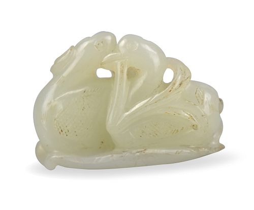 Chinese White Jade Carving of Two Ducks, 18th C.