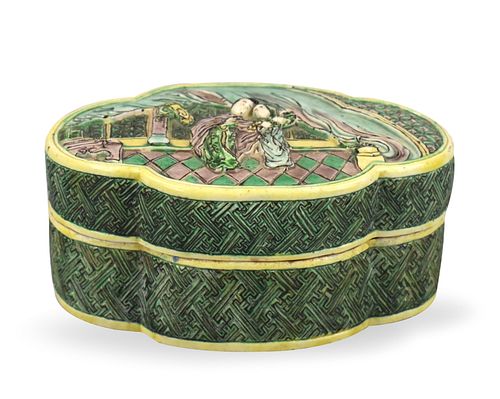 Chinese Sancai Glazed Covered Box, 19th C.