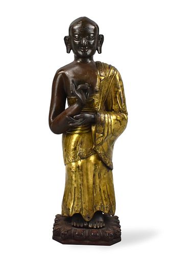 Gilt Bronze Repousse Figure of Monk, 18/19th C.