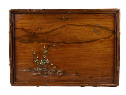 Chinese Huanghuali Tea Tray inlaid w/ MOP,19th C.