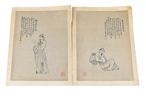 Two Chinese Figural Paining, "Bu DaNian",Qing D.