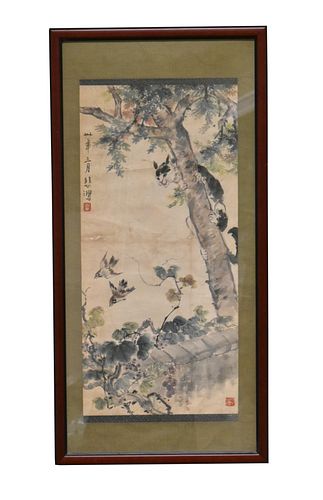 Chinese Framed Painting of Cat by Xu BeiHong