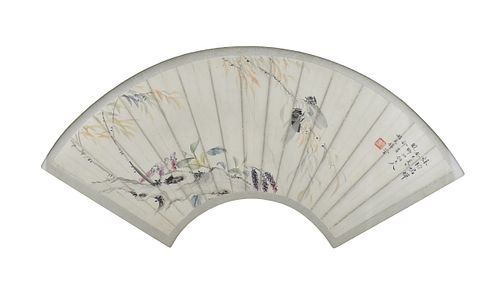 Chinese Framed Fan Painting of Cicada,Zhi WenJing