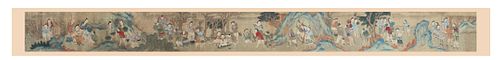Chinese Long Scroll Painting of Figures, Qing D.