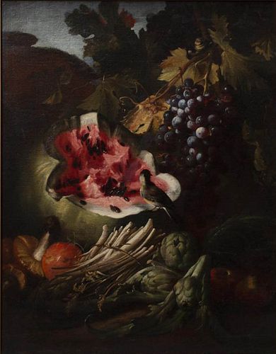 Still-Life with Watermelon, Grapes and Bird