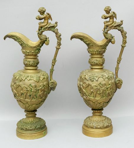 Pair of Large Bronze Ewer-Form Decorations