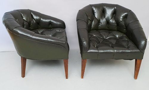Pair of Button Tufted Leather Club Chairs