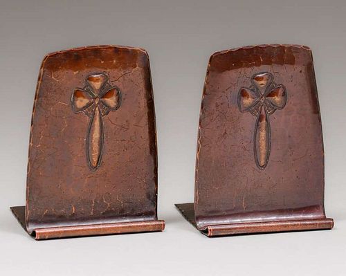 Small Roycroft Hammered Copper Bookends c1920s