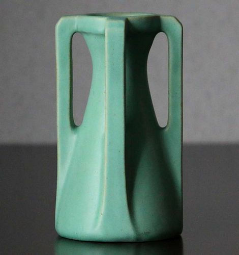 Teco PotteryÂ Matte Green Four-Handle Vase c1910