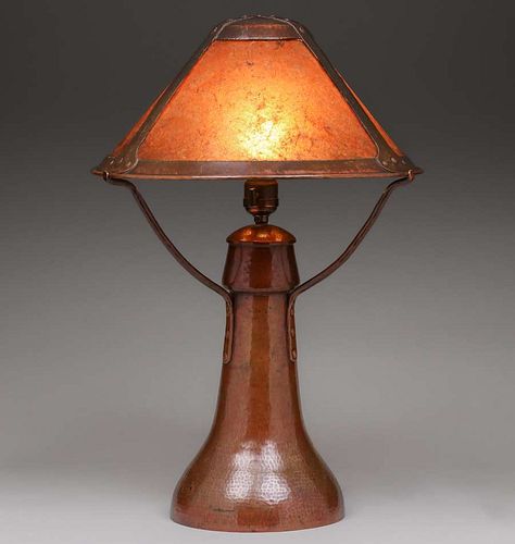 Early Dirk van Erp Hammered Copper & Mica Lamp c1908-1909