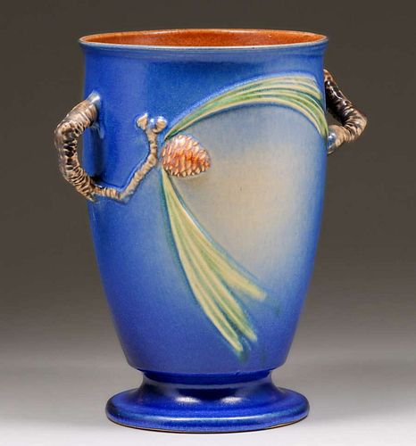 Roseville Blue Pinecone Two-Handled Vase