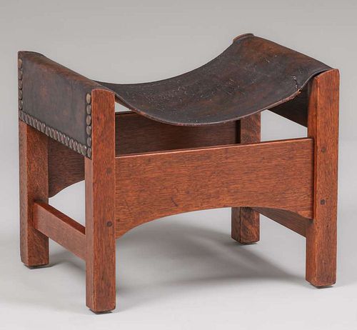 RareÂ L&JG StickleyÂ #398 Footstool with original leather c1908-1910
