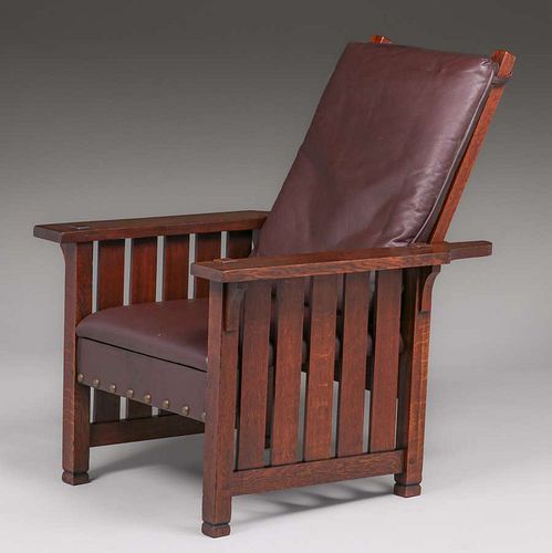 Small L&JG Stickley Slatted Morris Chair c1904