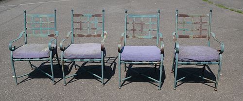 Four Antique Metal Regency Style Outdoor Armchairs